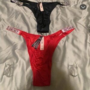 Victoria's Secret Black and Red Thong Duo
